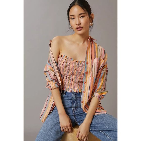 Pilcro Anthropologie women's medium rainbow smocked strapless tube top NWT - Picture 2 of 9